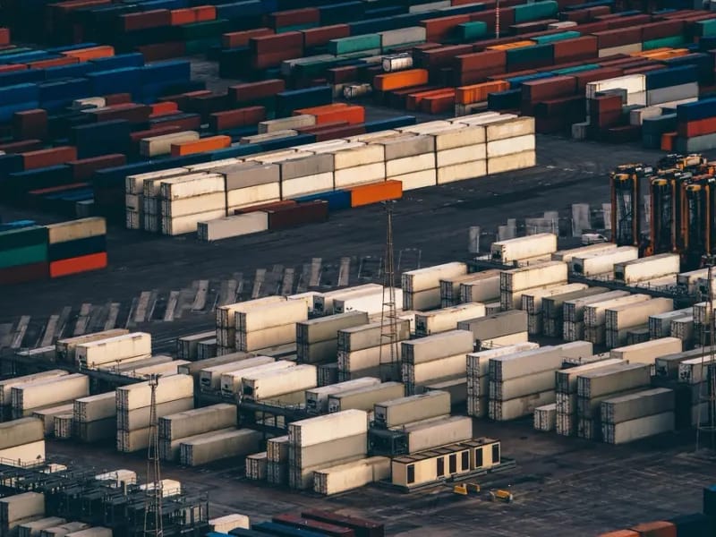 Stacked shipping containers at a container terminal